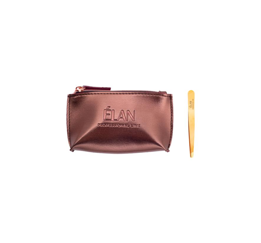Пинцет ELAN proficiency GOLD с брендированной косметичкой Gold для бровей