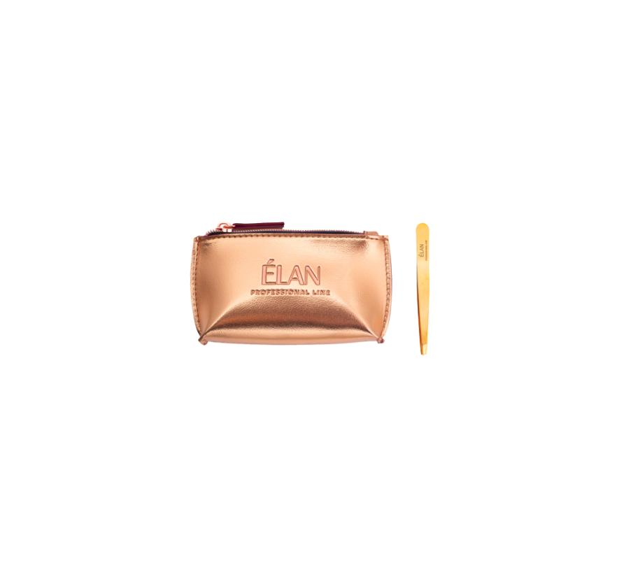 Пинцет ELAN proficiency GOLD с брендированной косметичкой Gold для бровей