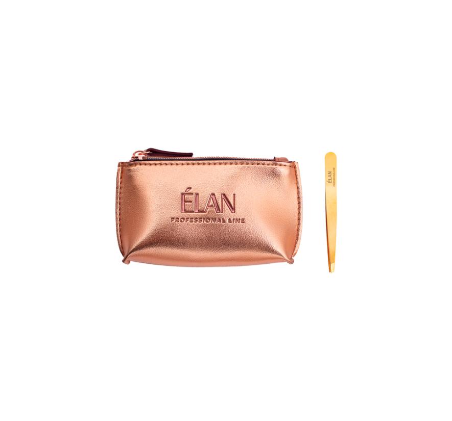 Пинцет ELAN proficiency GOLD с брендированной косметичкой Gold для бровей