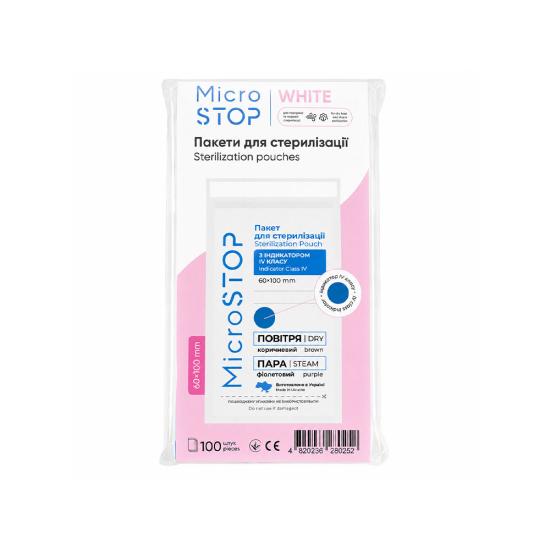 Пакеты для стерилизации Microstop с индикатором 60*100, белый крафт (100шт/уп)