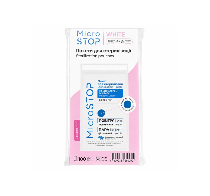 Пакеты для стерилизации Microstop с индикатором 60*100, белый крафт (100шт/уп)